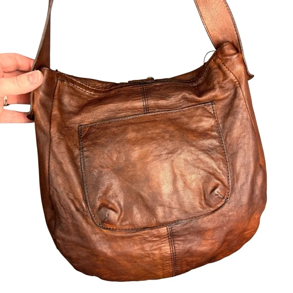 Patricia Nash Genuine Leather Designer Satchel Handbag Brown Studded Buckle